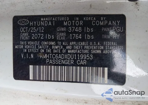 2013 Hyundai Veloster Base W/Gray from USA, damaged, VIN KMHTC6ADXDU119953